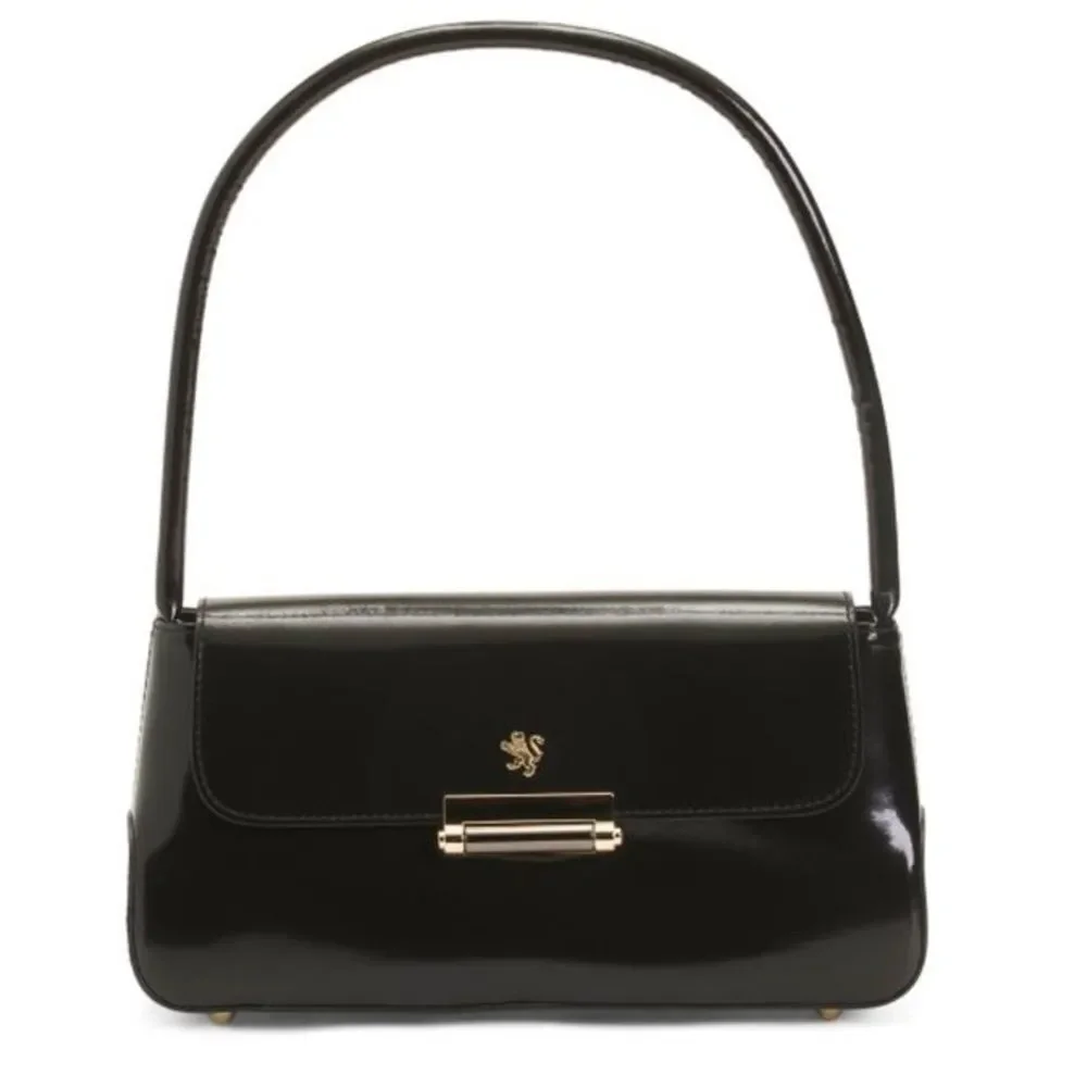 NWT Pratesi Firenze Black Polished Calf Leather Satchel Bag Italy